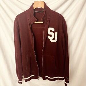Sean John Mens Maroon SJ Letterman Bomber Jacket XXL